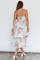 Outshine Strapless Tiered Midi Dress Floral Peach