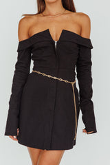 Tamra Long Sleeve Off-Shoulder Zip Dress Black