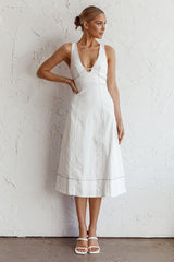 Elias Decorative Stitch Midi Dress White