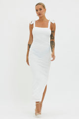Bindi Puckered Tied Strap Dress White