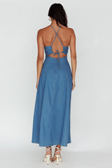 Leilana Halterneck Maxi Dress Denim