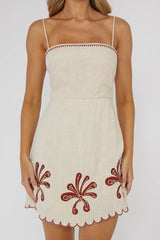 Carsyn Flower Embroidery Mini Dress Oat