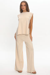 Homebody Side Slit Ribbed Knit Top Oat