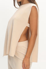 Homebody Side Slit Ribbed Knit Top Oat