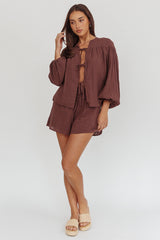 Salty Sea Tie Front Blouse Top Chocolate
