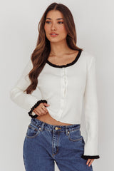 Oshan Ruffle Trim Cardigan Cream