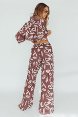 Just A Hunch Pants Leaf Print Chocolate