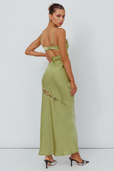 Sweet Talker Lace Trim Midi Dress Lime
