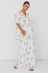 Light Aura Button Up Shirt Print White Tan