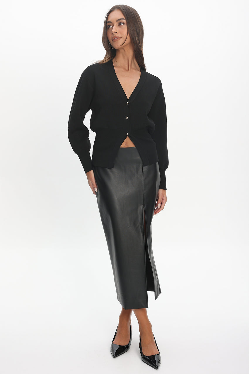 Sybil Faux Leather Midi Skirt Black