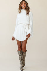 Kiara High Neck Kimono Sleeve Knit Dress White