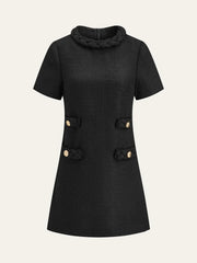 Tweed Braided Rope Collar Short Sleeve Dress