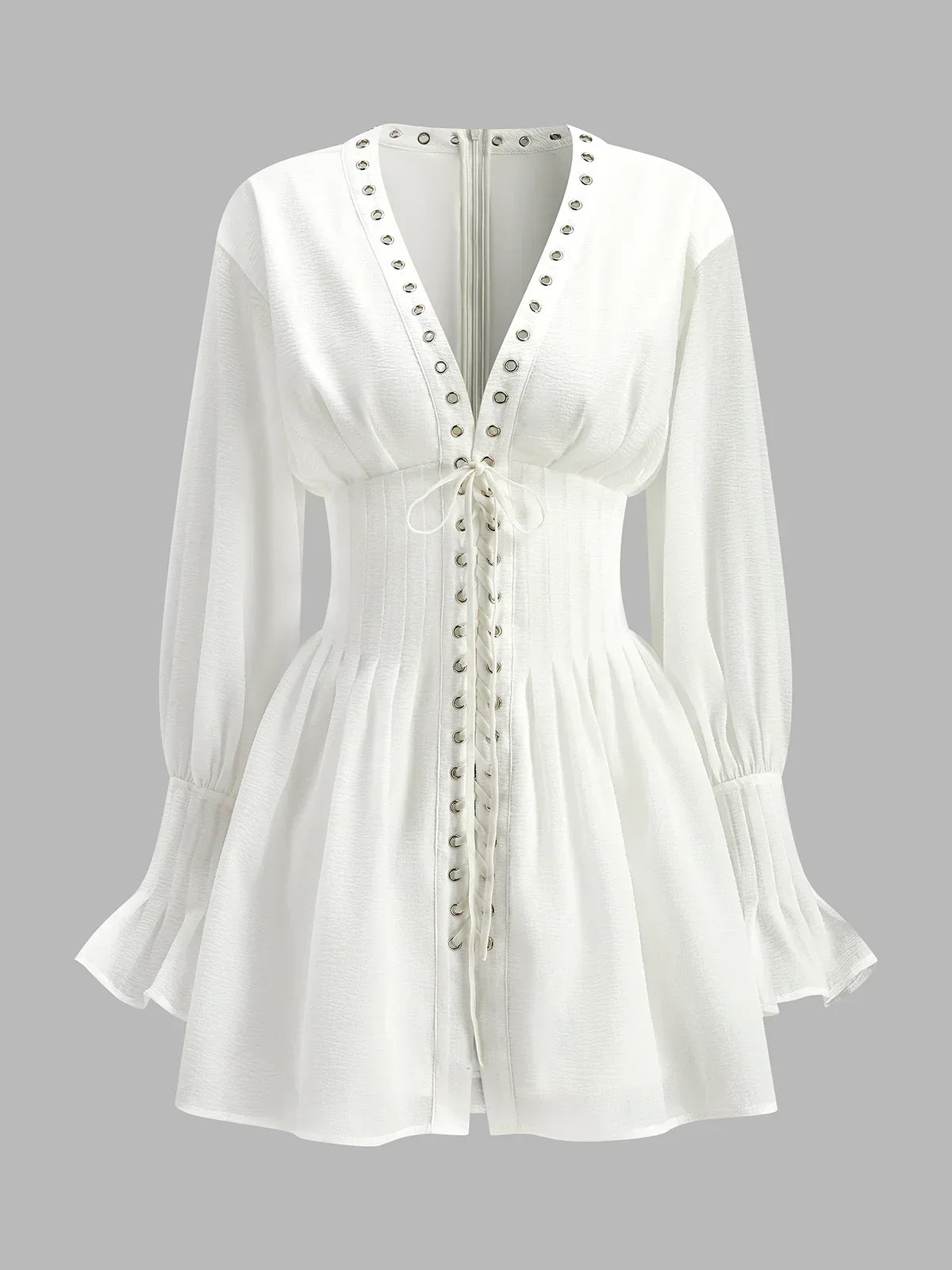 Lace-Up Front Semi-Sheer Dress