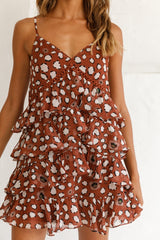 Zilla Layered Chiffon Dress Brown Print