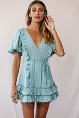 Marybelle Angel Sleeve A-Line Ruffle Dress Sage