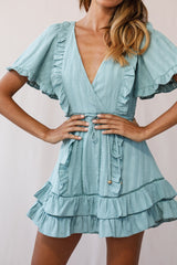 Marybelle Angel Sleeve A-Line Ruffle Dress Sage