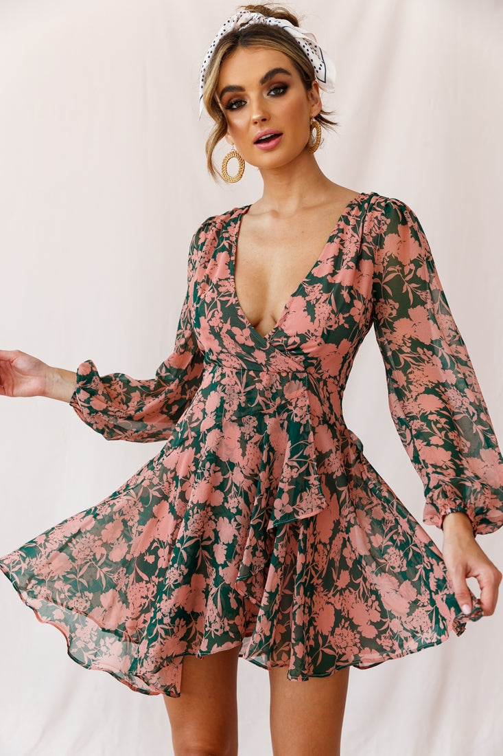 Wisteria Lane Long Sleeve Tea Dress Forest Green