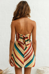 Paloma Strapless Tie Back Mini Dress Multi Stripe Print