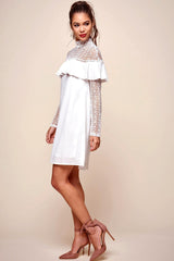 Mendes Lace Detailed High Neck Long Sleeved Dress White