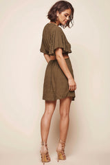 Selfie Batwing Bust Tie Dress Olive