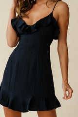 Milicent Ruffle-Trimmed Spaghetti Strap Dress Navy